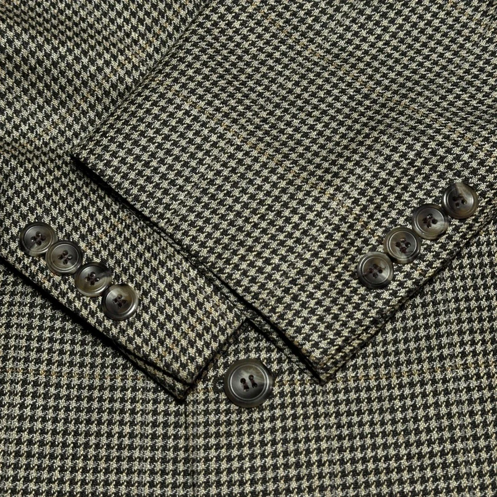 Jos A Bank Sport Coat Mens 42L Silk Wool Houndstooth Brown Two Button Blazer